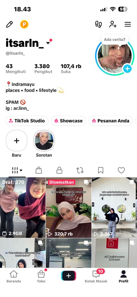 Profil TikTok @itsarln_