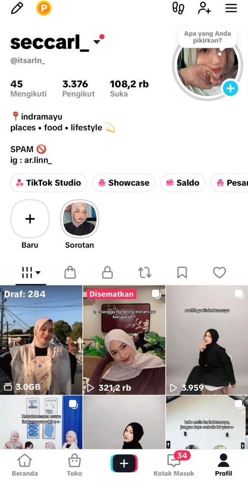 Profil TikTok Arlina Faradisa @itsarln_